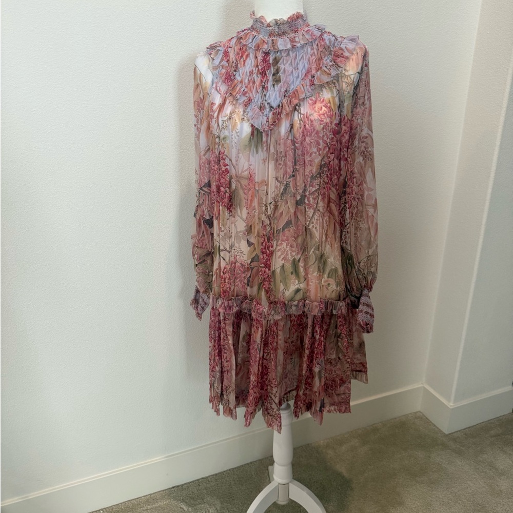 Zimmermann Pink and Purple Tiered Mock Neck Dress